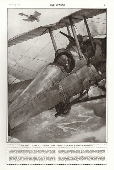ドイツの単葉機、第一次世界大戦を攻撃するRFCのイギリス陸軍航空兵 作： Addison Thomas Millar